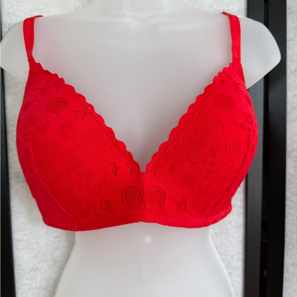 aerie Lightly Lined Wireless Bra ~ Red  ~ 2-Way Classic to Racerback~ 36D Lace